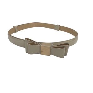 Chic Beige Bow Belt Patent Leather Gold Detail Adjustable